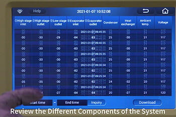 Blizzard VFT Ultralow Freezer Viewing the Refrigeration System Sensor History Video