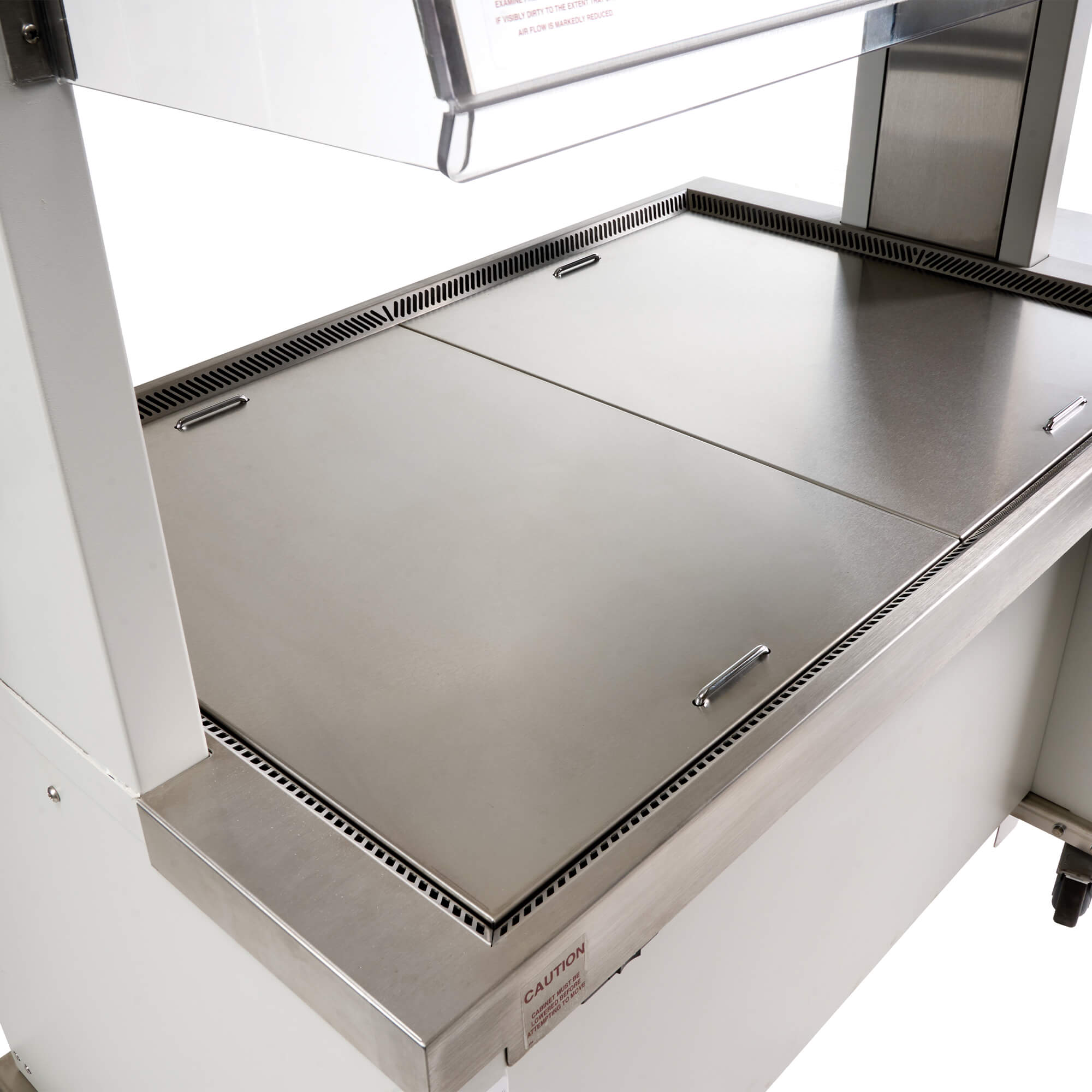 Segmented stainless steel work surface of the NU-622 Animal Transfer Station designed for easy removal and cleaning