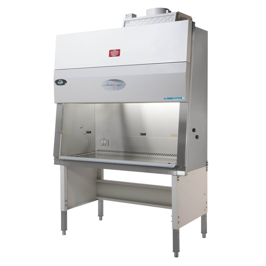 NU-540-500 Class II, Type A2 BSC with telescoping base stand and exhaust transition for minute quantities of volatile chemicals.