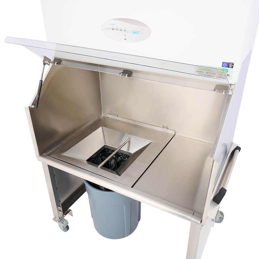 Interior view of the AllerGard NU-608 Animal Refuse Workstation work zone.