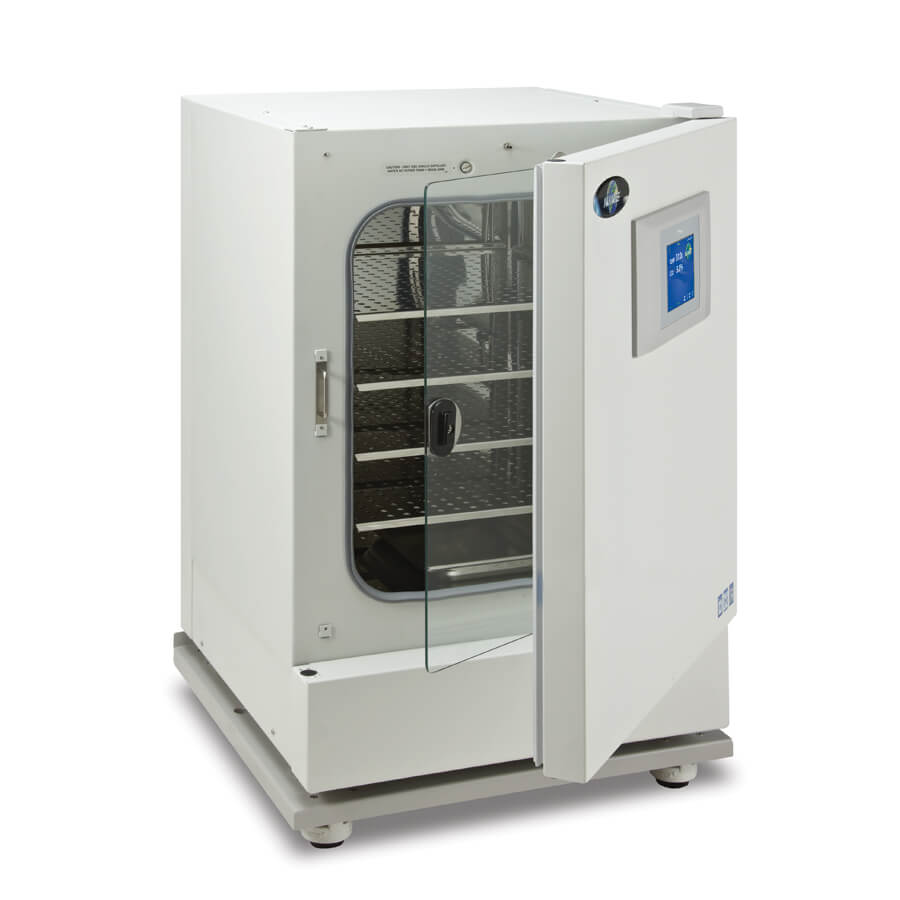 Water jacket CO2 incubator NU-8600 installed on a casterd platform to level chamber and improved serviceability. 