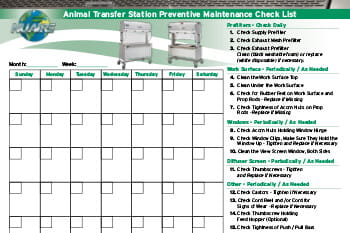 Animal Transfer Station Preventative Maintenance Calendar