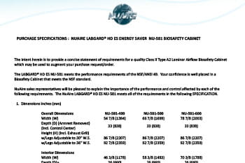 LabGard NU-581 Class II Biosafety Cabinet Specification (115V)