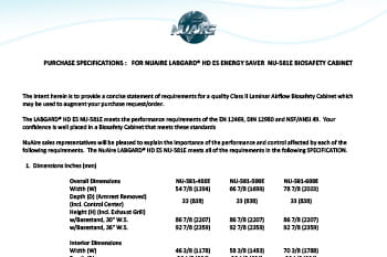 NU-581E Class II Biosafety Cabinet Specification (230V)