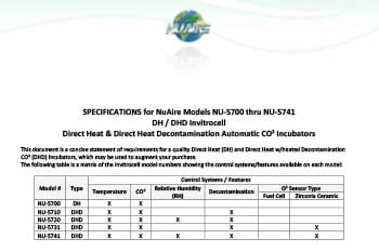 CO2 Incubator Direct Heat NU-5700 Family Specification