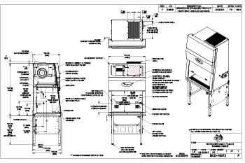 NU-543-300 (3-foot, 0.9m) Class II, Type A2 Biosafety Cabinet Drawing