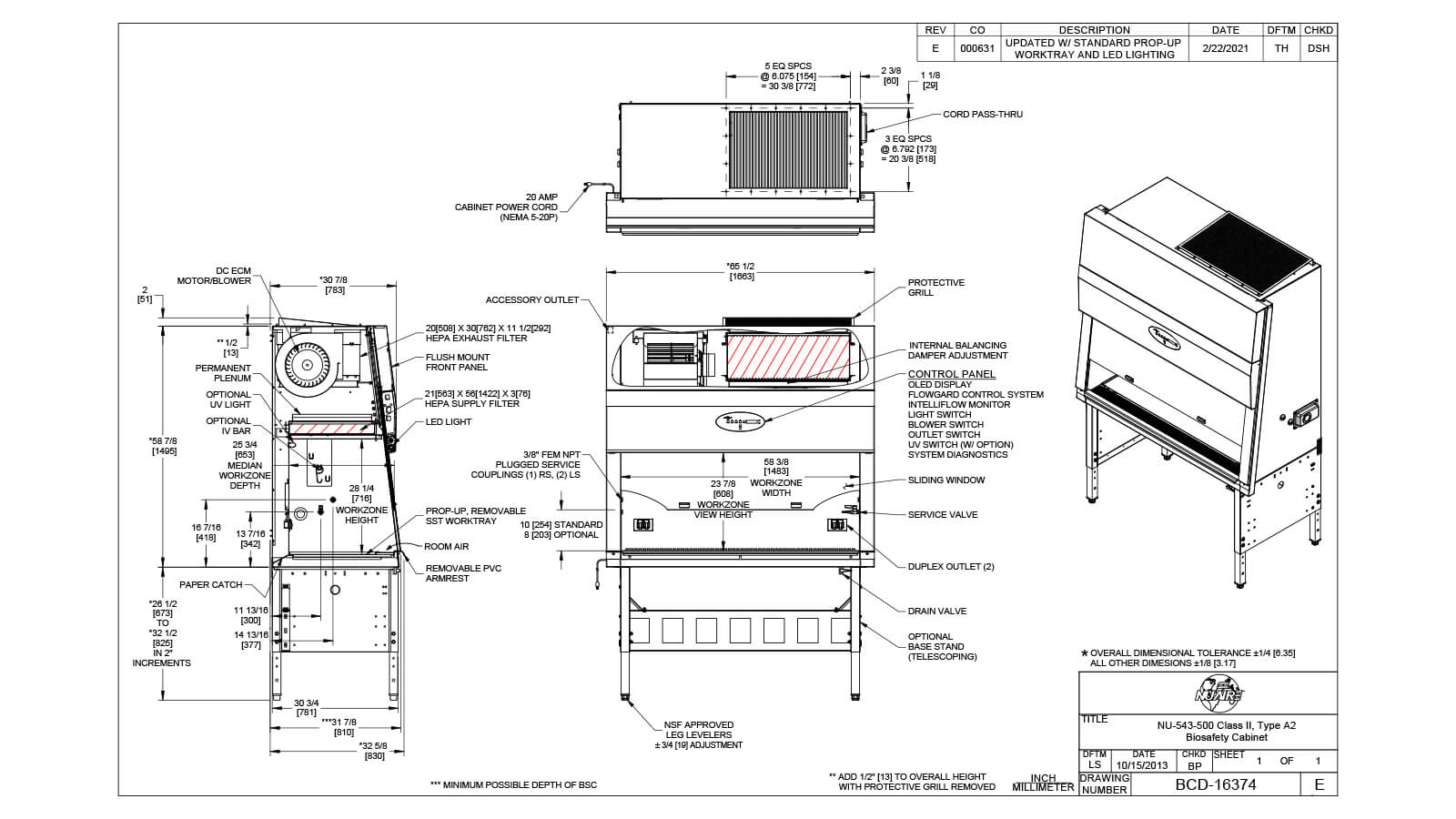 NU-543-500 Biosafety Cabinet Spec Drawing | NuAire
