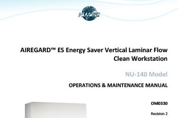 Thumbnail of NuAire NU-140 AIREGARD ES Energy Saver Manual showing partial unit and title