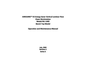 Download NuAire NU-140E Series A 230V O&M Manual – AireGard Laminar Flow Workstation instructions for labs worldwide