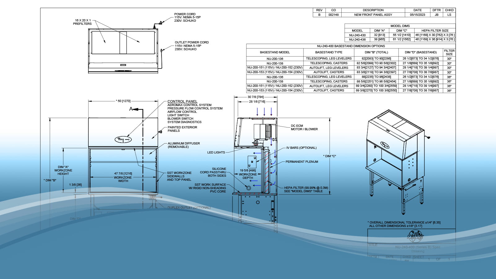 nuutaroページ NU-240-430 & 436 Workstation Specs | NuAire