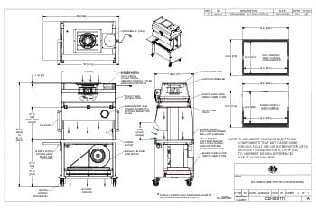 Animal Transfer Station Models NU-620-300E and NU-621-300E Technical Product Drawing