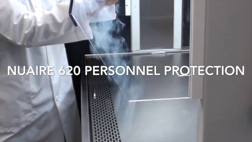 Airflow demonstration through smoke visualization on animal transfer station model NU-620.