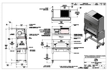 Specification Drawing NU-677-400 Nominal 4-Foot Animal Handling Class II, Type A2 Biosafety Cabinet