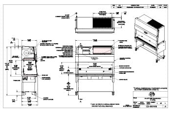 Specification Drawing NU-677-600 Nominal 6-Foot Animal Handling Class II, Type A2 Biosafety Cabinet