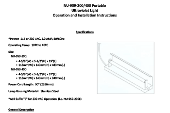ATB0069 NU-959 Portable Ultraviolet Light Instructions