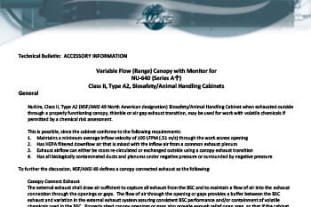 Variable Flow Canopy for NU-640 Biosafety Cabinets