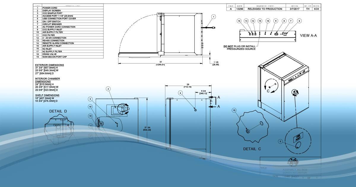 Water Jacket CO2 Incubator Drawing NuAire
