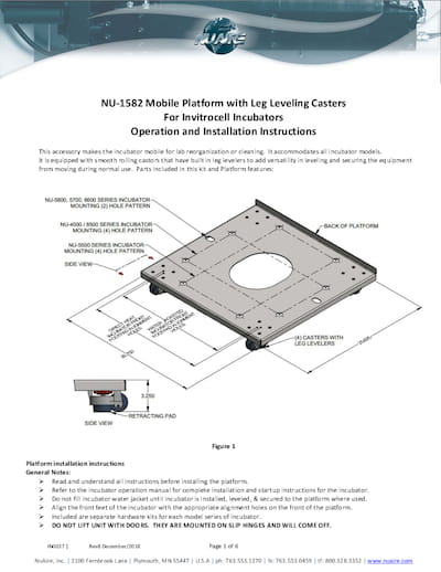 CO2 Incubator NU-1582 Mobile Platform Instructions
