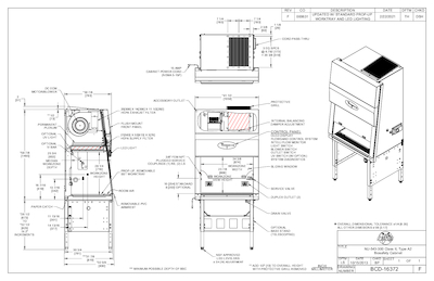 Specification Drawing of NU-543-300 Biosafety Cabinet