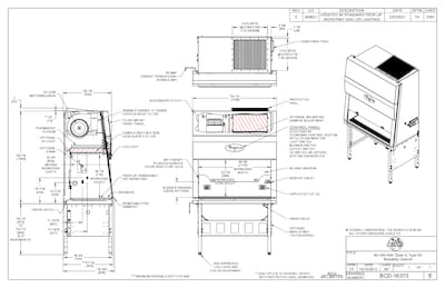Product drawing of LabGard Class II, Type A2 Biosafety Cabinet model NU-543-400