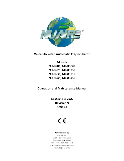 OM0253 NU-8600/E through NU-8631/E CO2 Incubator Manual
