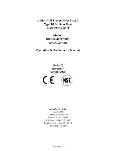 NU-560E Series C Class II, Type B2 Biosafety Cabinet Manual