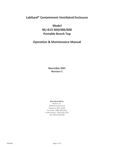 LabGard NU-813 Operation and Maintenance Manual OM0304