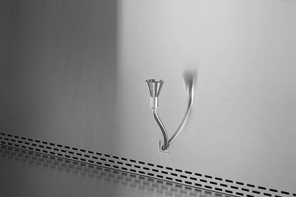 stainless steel biosafety cabinet interior with integrated particle counter or isokinetic probe holder for air quality monitoring in pharmaceutical research settings