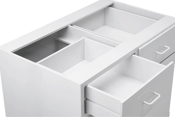 Polypropylene cabinet with drawer interior construction.
