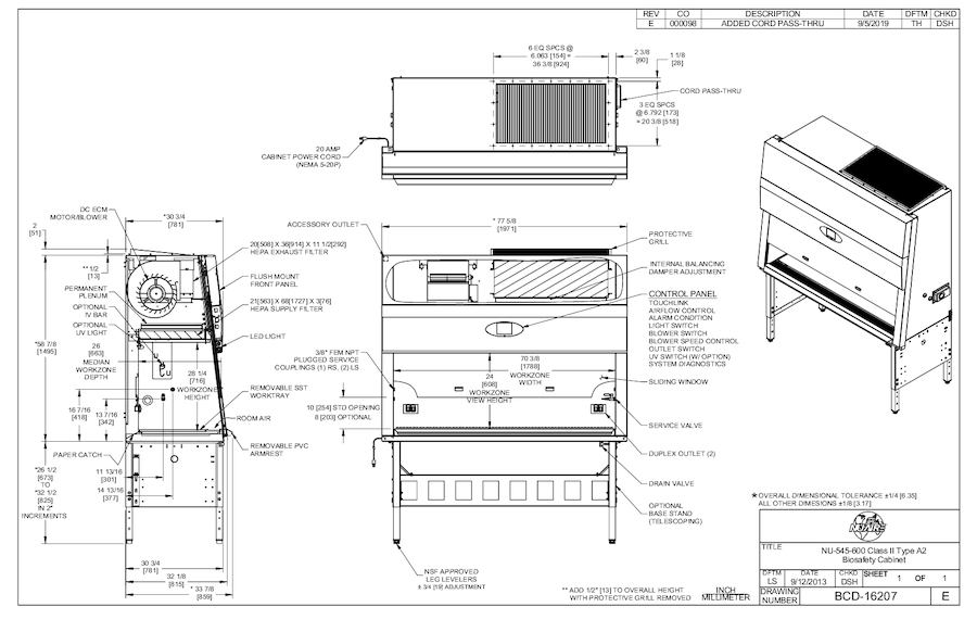 NU-545-600 115V Biosafety Cabinet Cut Sheet