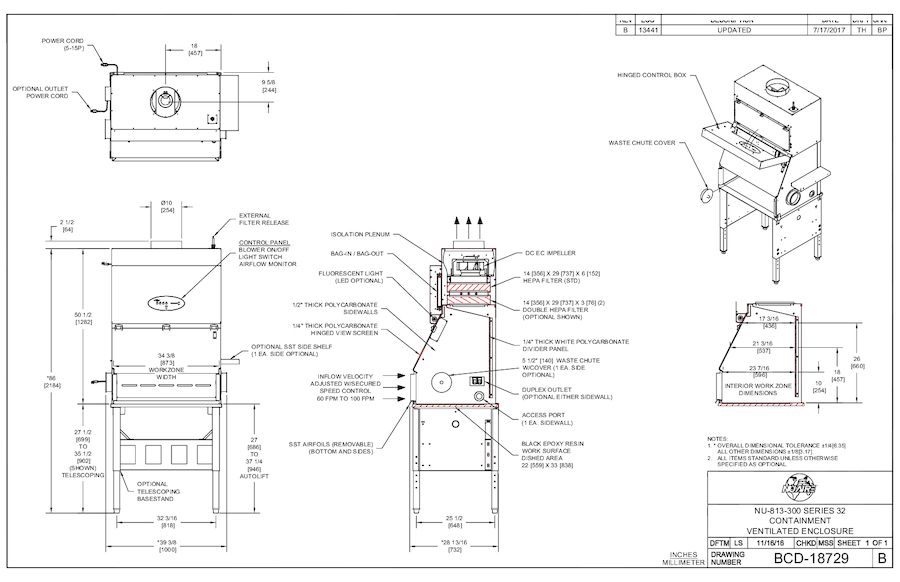 NU-813-300 Containment Ventilated Enclosure Spec Drawing - NU-813